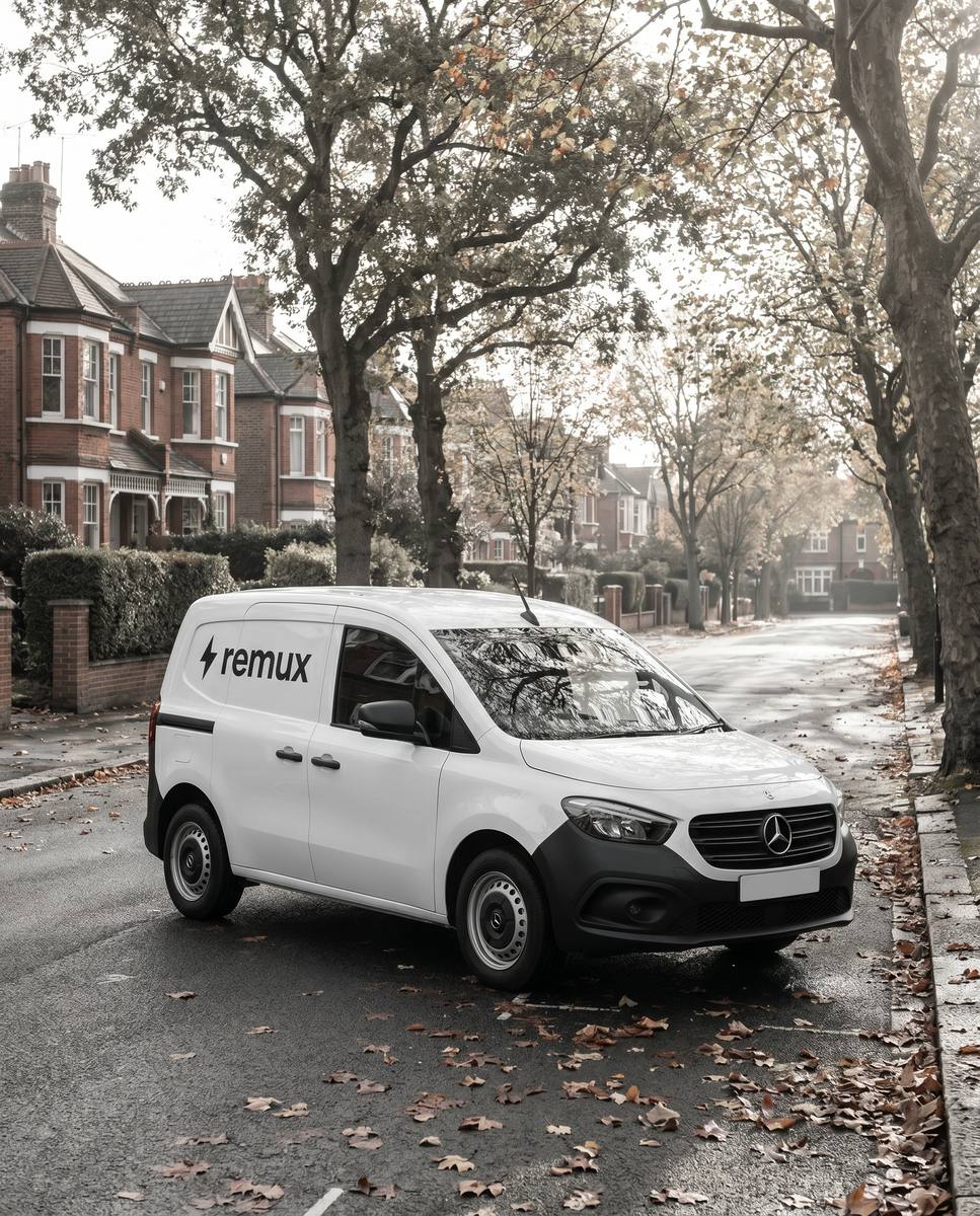 REMUX small van on a suburban street